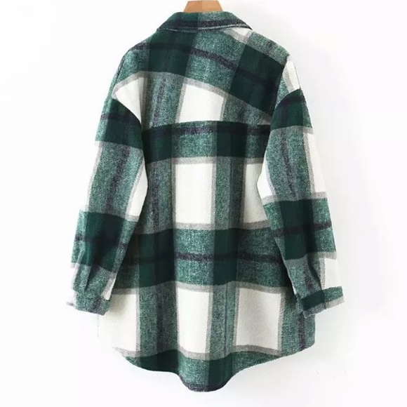 SOLD OUT Green Plaid Oversized Flannel Shacket Shirt Jacket - Picture 5 of 12